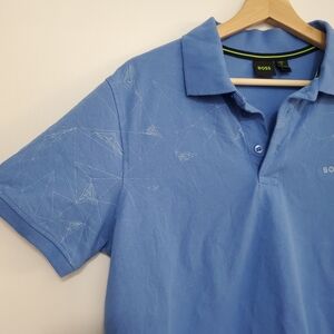 Hugo Boss XL Polo Paule Shirt Blue Collar Tee Textured Thick Cotton Bright Top